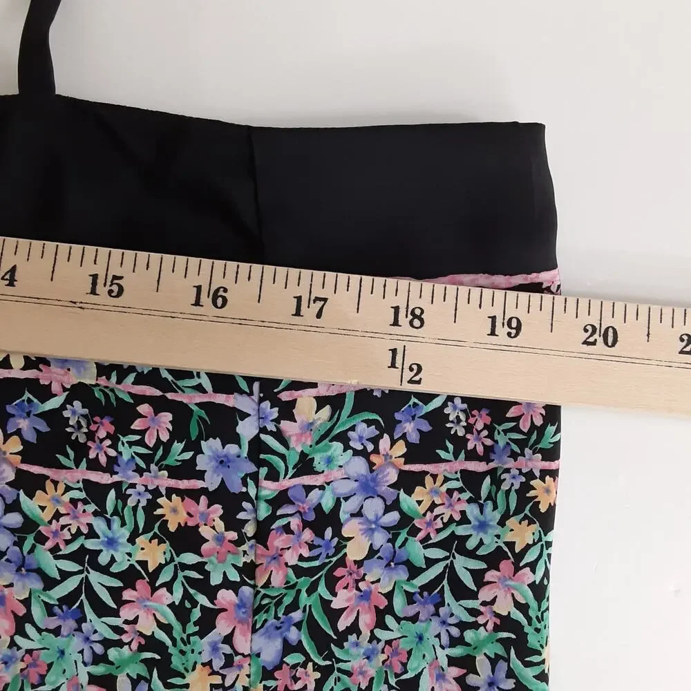 Vintage 80s Silk Slip Dress Ditsy Floral Shift Mini Dress Coquette Womens L